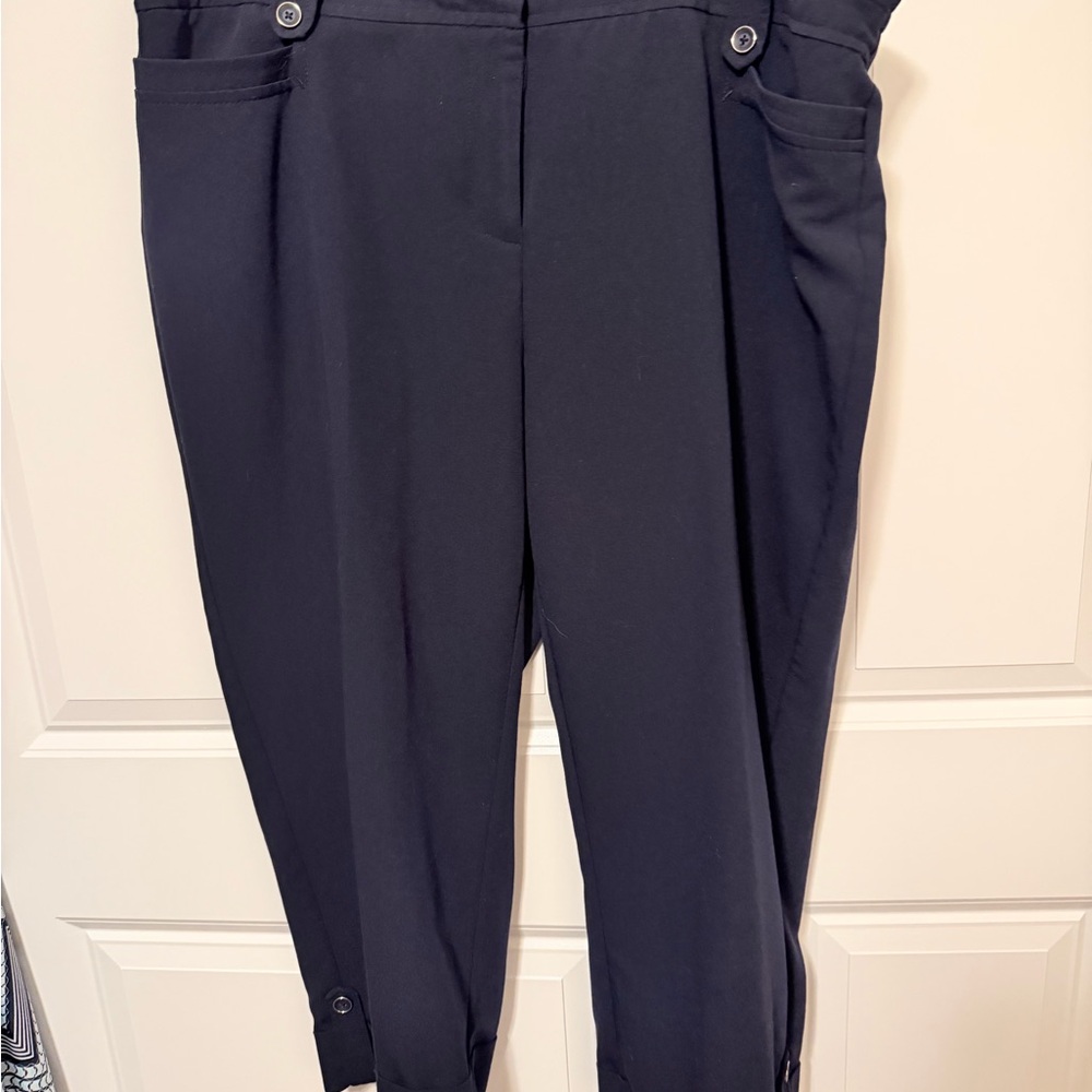 Roz & Ali Navy Capri Pants with Button Detail